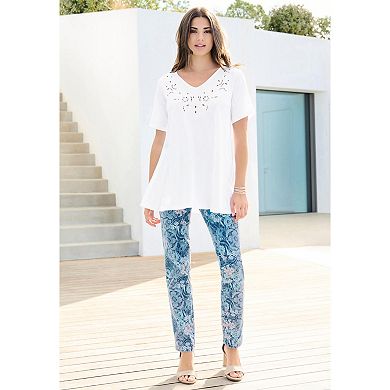 Roaman's Women's Plus Size Eyelet Swing Tee