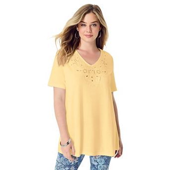 Roaman's Women's Plus Size Eyelet Swing Tee