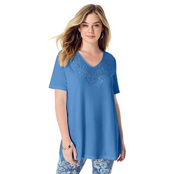 Roaman's Women's Plus Size Eyelet Swing Tee