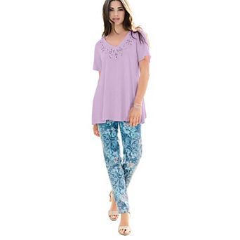 Roaman's Women's Plus Size Eyelet Swing Tee