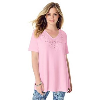 Roaman's Women's Plus Size Eyelet Swing Tee