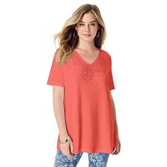 Roaman's Women's Plus Size Eyelet Swing Tee