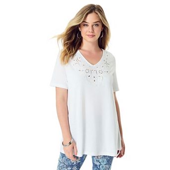 Roaman's Women's Plus Size Eyelet Swing Tee