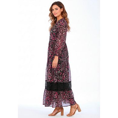 Roaman's Women's Plus Size Lace Tiered Maxi Dress