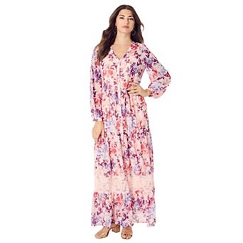 Roaman's Women's Plus Size Lace Tiered Maxi Dress