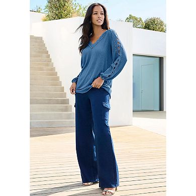 Roaman's Women's Plus Size Lace Trim And appliquéd Tee