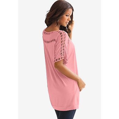 Roaman's Women's Plus Size Ladder Stitch Tee