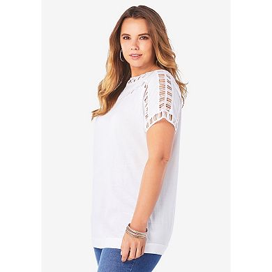 Roaman's Women's Plus Size Ladder Stitch Tee
