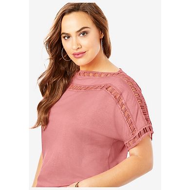 Roaman's Women's Plus Size Ladder Stitch Tee