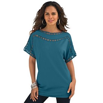 Roaman's Women's Plus Size Ladder Stitch Tee