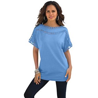 Roaman's Women's Plus Size Ladder Stitch Tee