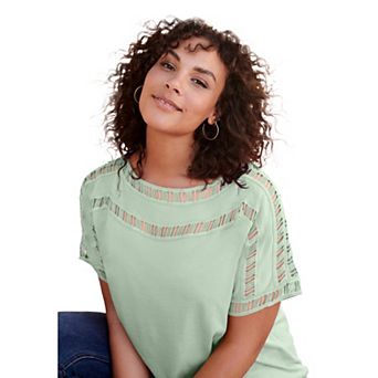 Roaman's Women's Plus Size Ladder Stitch Tee