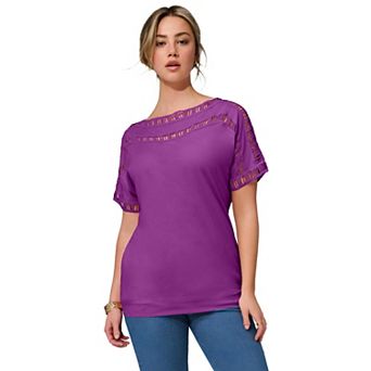 Roaman's Women's Plus Size Ladder Stitch Tee