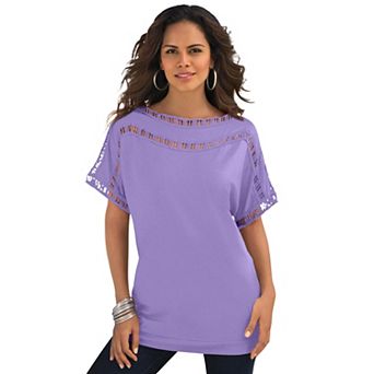 Roaman's Women's Plus Size Ladder Stitch Tee