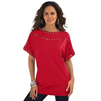 Roaman's Women's Plus Size Ladder Stitch Tee