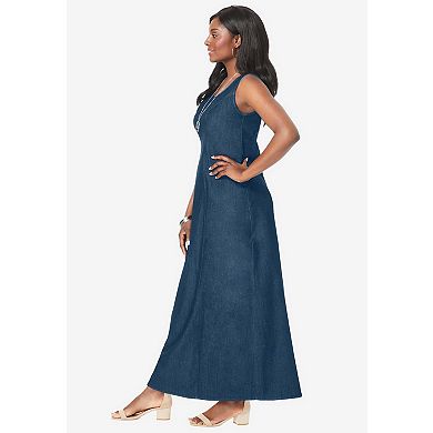 Jessica London Women's Plus Size Petite Denim Maxi Dress