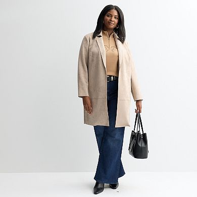 Plus Size Chelsea & Theodore Long Sleeve Open Front Faux Suede Jacket