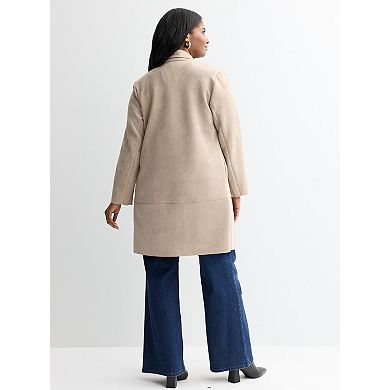 Plus Size Chelsea & Theodore Long Sleeve Open Front Faux Suede Jacket