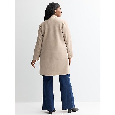 Plus Size Chelsea & Theodore Long Sleeve Open Front Faux Suede Jacket
