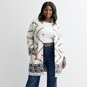 Plus Size Chelsea & Theodore Long Sleeve Open Front Coatigan