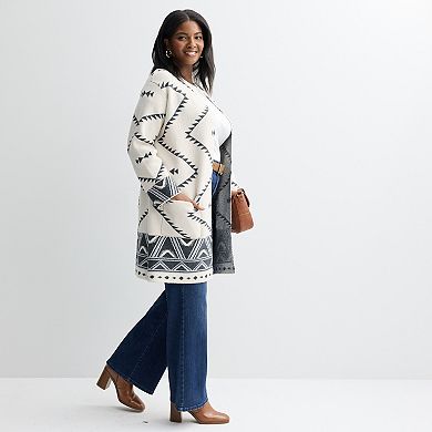 Plus Size Chelsea & Theodore Long Sleeve Open Front Coatigan