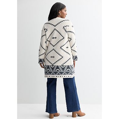 Plus Size Chelsea & Theodore Long Sleeve Open Front Coatigan