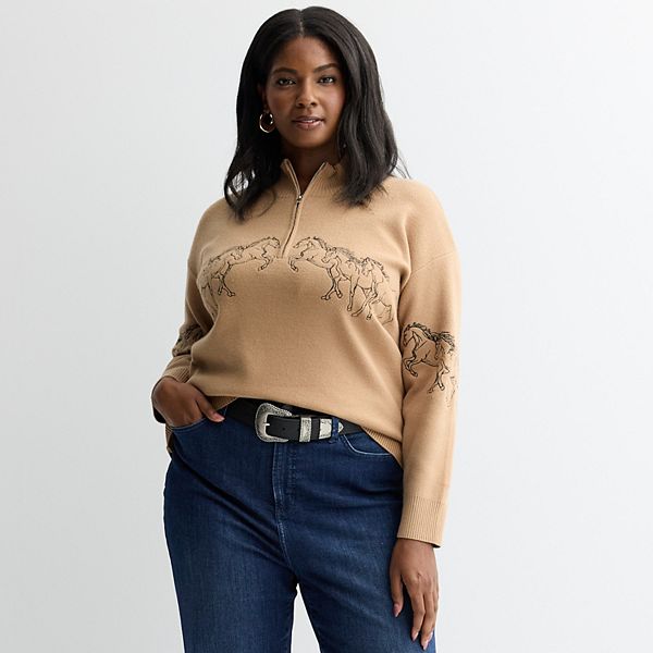 Khawla Plus Size Chelsea & Theodore Long Sleeve Quarter-Zip Sweater