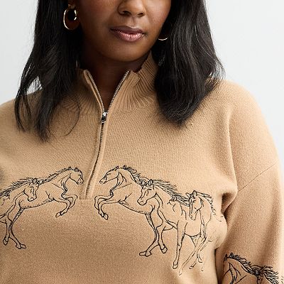 Plus Size Chelsea & Theodore Long Sleeve Quarter-Zip Sweater