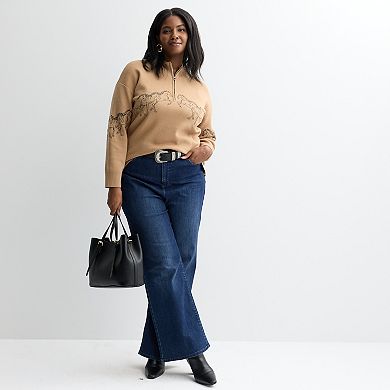 Plus Size Chelsea & Theodore Long Sleeve Quarter-Zip Sweater