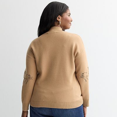 Plus Size Chelsea & Theodore Long Sleeve Quarter-Zip Sweater