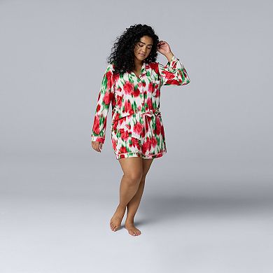 Plus Size Simply Vera Vera Wang Cozy Long Sleeve Notch Pajama Top & Pajama Boxer Set