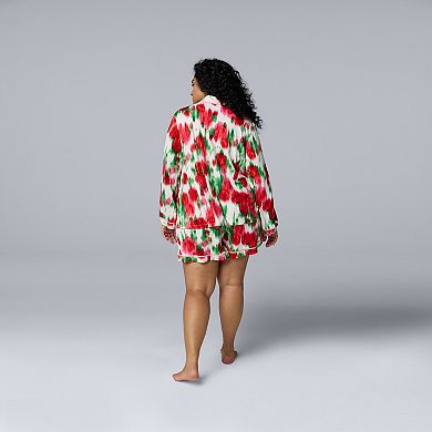 Plus Size Simply Vera Vera Wang Cozy Long Sleeve Notch Pajama Top & Pajama Boxer Set