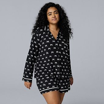 Plus Size Simply Vera Vera Wang Cozy Long Sleeve Notch Pajama Top & Pajama Boxer Set