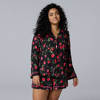 Plus Size Simply Vera Vera Wang Cozy Long Sleeve Notch Pajama Top & Pajama Boxer Set