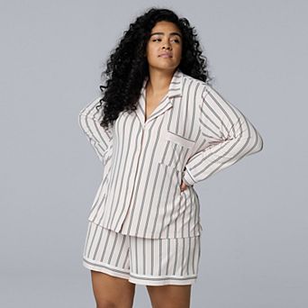 Plus Size Simply Vera Vera Wang Cozy Long Sleeve Notch Pajama Top & Pajama Boxer Set