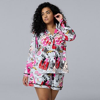 Plus Size Simply Vera Vera Wang Cozy Long Sleeve Notch Pajama Top & Pajama Boxer Set