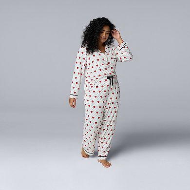 Plus Size Simply Vera Vera Wang Cozy Long Sleeve Pajama Top & Pajama Pants Set