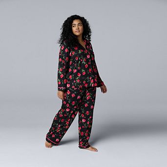 Plus Size Simply Vera Vera Wang Cozy Long Sleeve Pajama Top & Pajama Pants Set