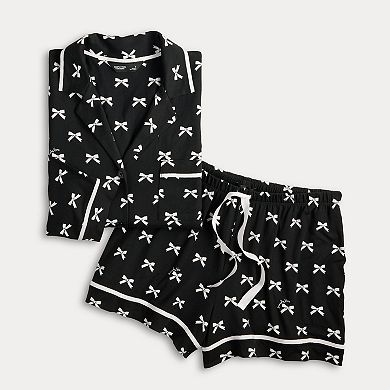 Women's Simply Vera Vera Wang Cozy Long Sleeve Notch Pajama Top & Pajama Boxer Set