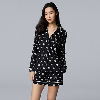 Women's Simply Vera Vera Wang Cozy Long Sleeve Notch Pajama Top & Pajama Boxer Set