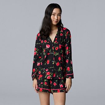Women's Simply Vera Vera Wang Cozy Long Sleeve Notch Pajama Top & Pajama Boxer Set