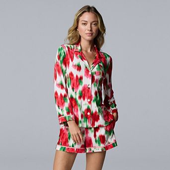 Women's Simply Vera Vera Wang Cozy Long Sleeve Notch Pajama Top & Pajama Boxer Set