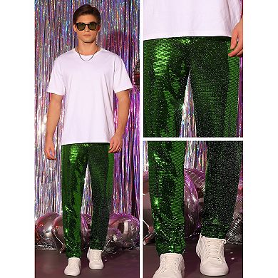 Sequins Pants for Men's Party Disco Shiny Sparkly Straight Leg Trousers