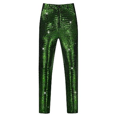 Sequins Pants for Men's Party Disco Shiny Sparkly Straight Leg Trousers