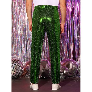 Sequins Pants for Men's Party Disco Shiny Sparkly Straight Leg Trousers