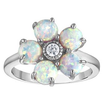 Designs by Gioelli Sterling Silver Lab-Created Opal Flower Ring