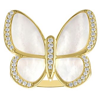 Designs by Gioelli Gold Over Sterling Silver Mother-of-Pearl Butterfly Ring