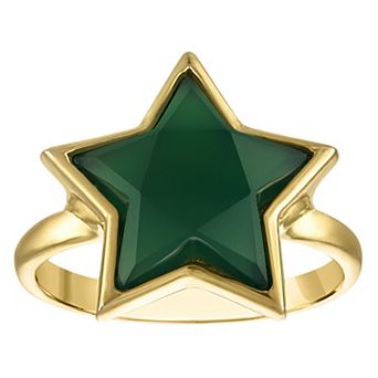 Designs by Gioelli Gold Over Sterling Silver Green Chalcedony Star Ring