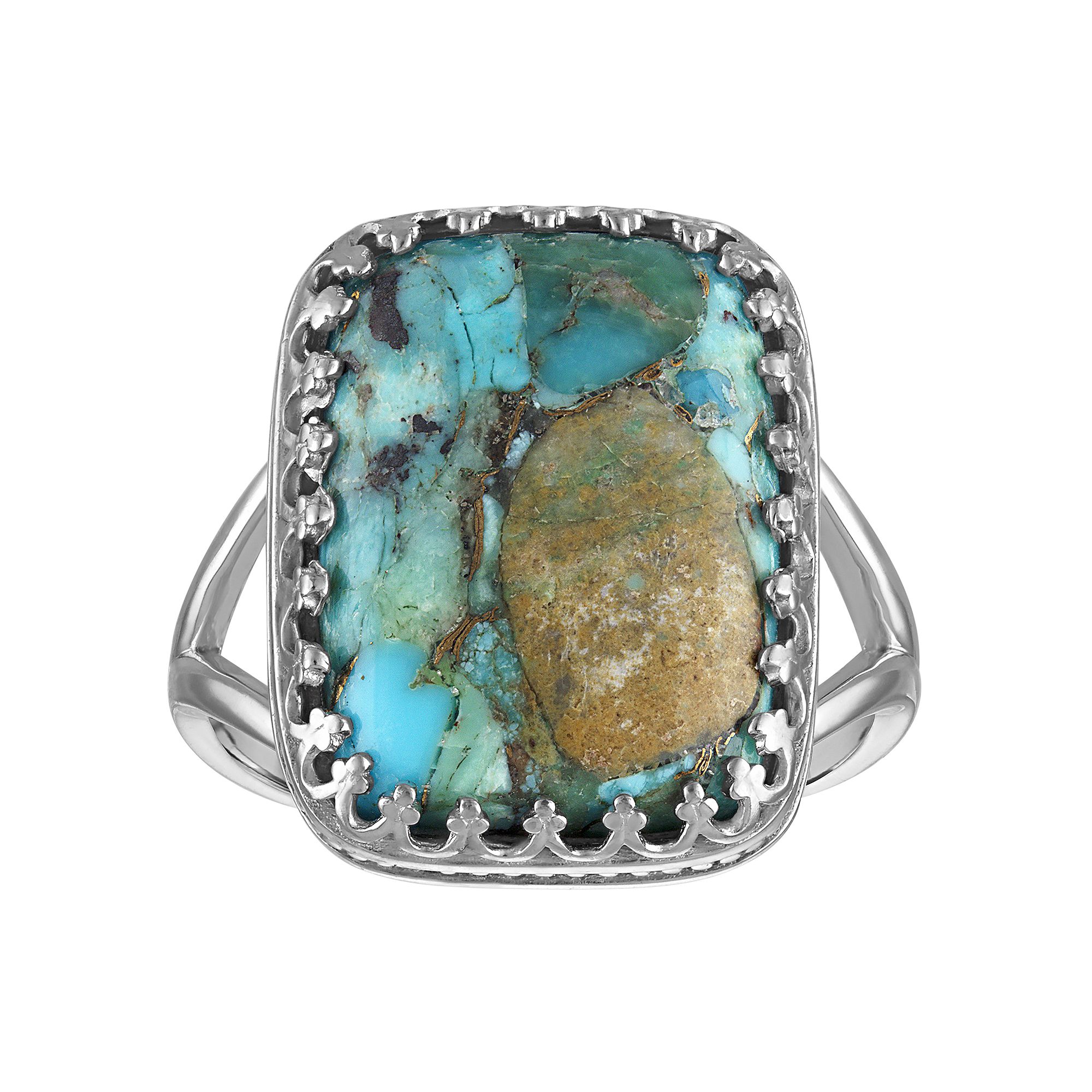 Designs by Gioelli Sterling Silver Turqoise Crown Ring, Womens, Size: 6
