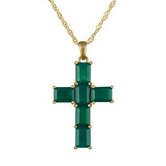 Designs by Gioelli Gold Over Sterling Silver Green Chalcedony Cross Pendant Necklace
